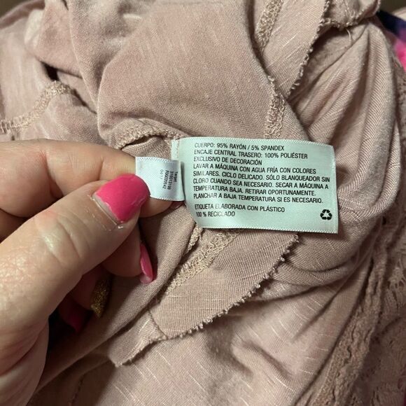 Knox Rose XL Pink Top Lace Inset Lace-up Back Boho - Picture 12 of 12